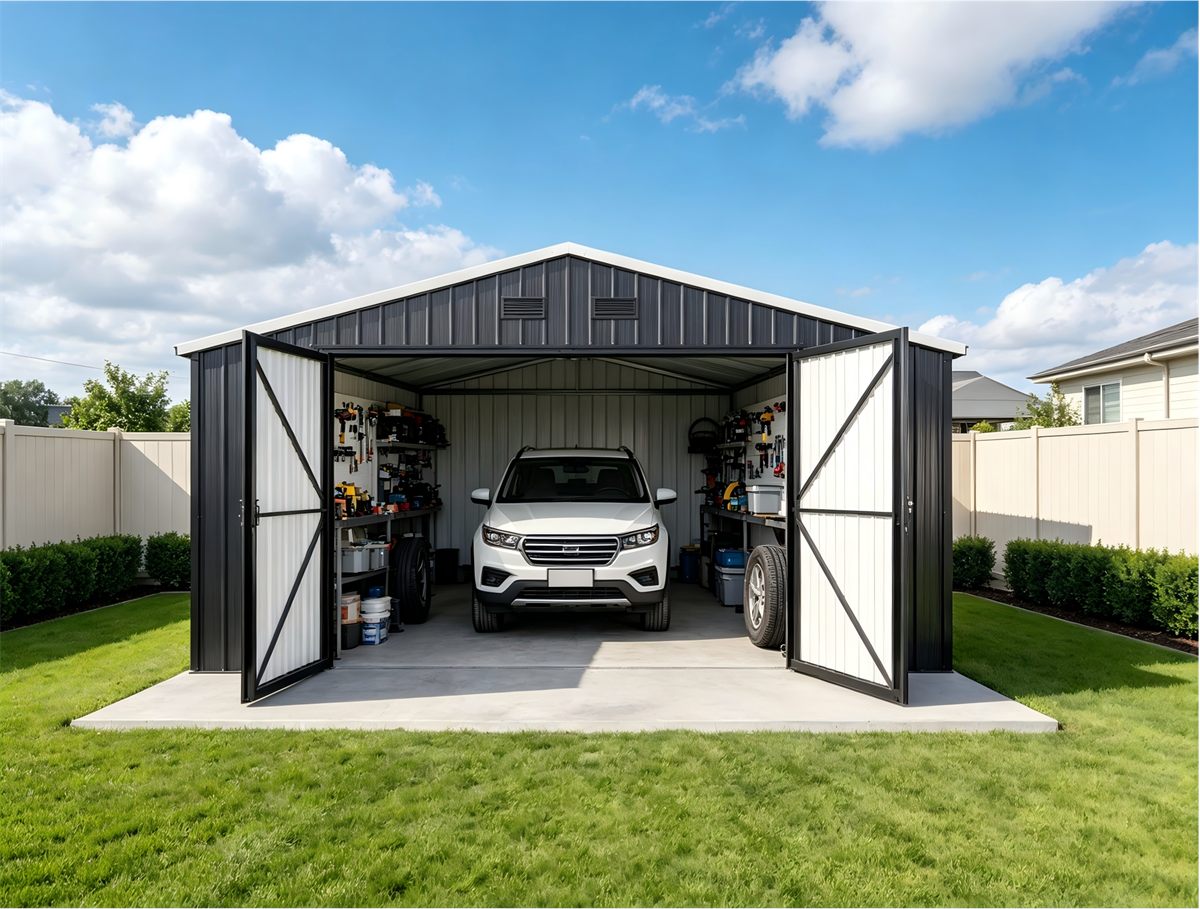 Modular metal garage manufactured by Batu