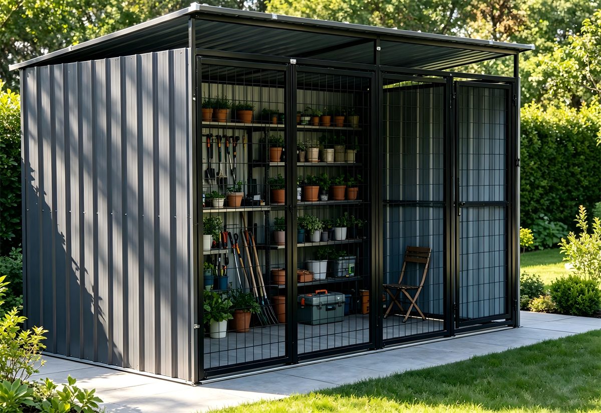 Metal garden storage tool shed